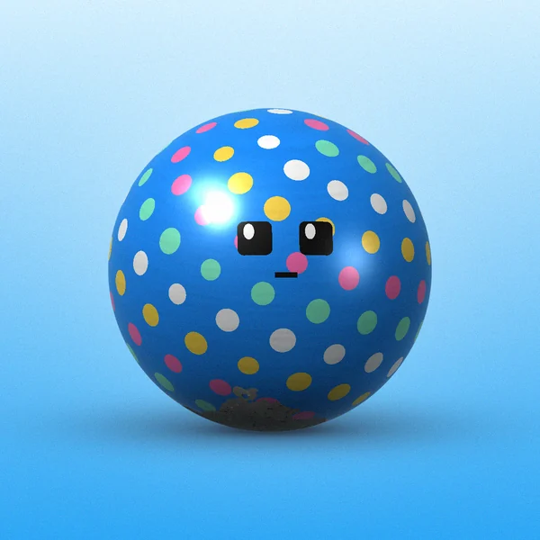 Blue spherical rock bot covered in confetti dots