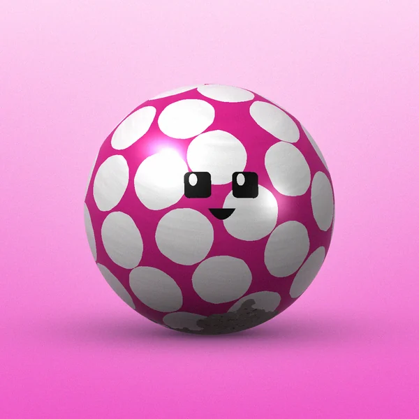 Magenta spherical rock bot with white polka dots