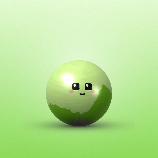 Small lime green spherical rock bot with square eyes
